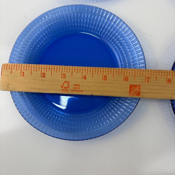 Set Of 4 Forte Crisa Vintage Cobalt Blue Glass Salad/Dessert Plates Waffle - Picture 7 of 7